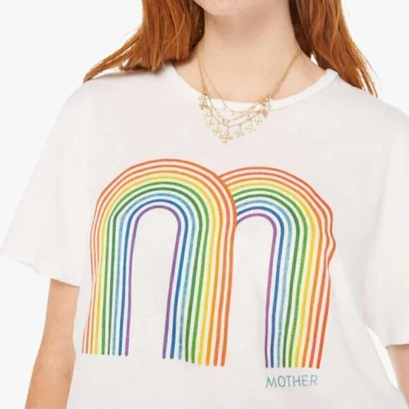#13 NWT MOTHER Denim The Rowdy Tee  in Double Rainbow - Picture 3 of 4